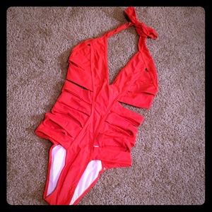 NBW Red Cut-out One Piece Swimsuit